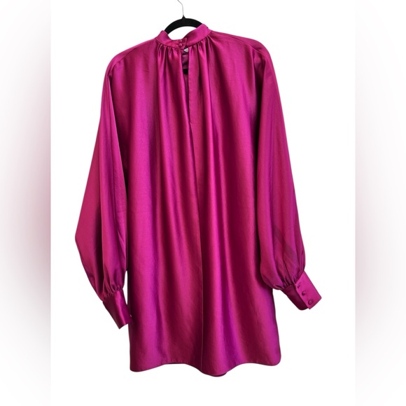 Trina Turk Magenta Satin Mock Neck Cocktail Dress Long Sleeve M - Picture 3 of 9